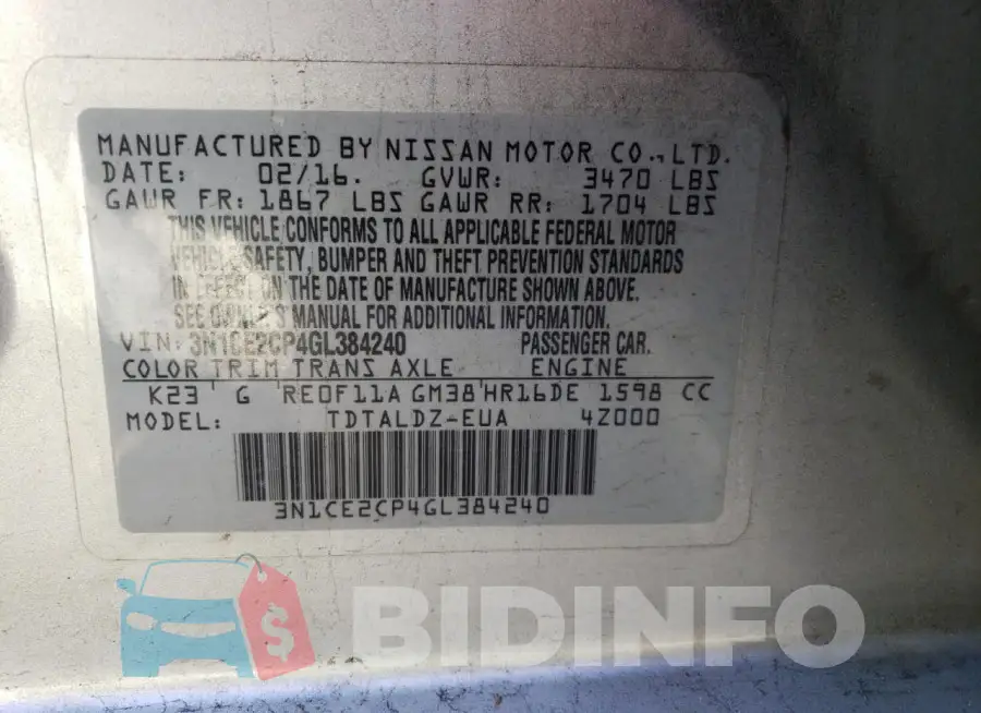 3N1CE2CP4GL384240 Photo# 12