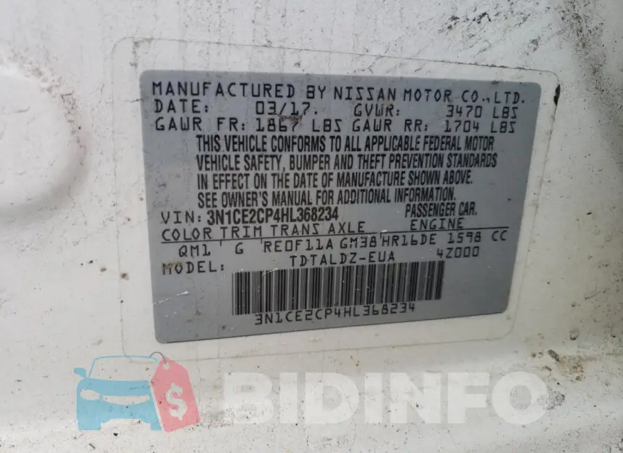 3N1CE2CP4HL368234 Photo# 12