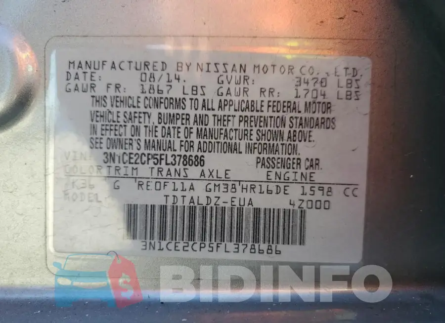 3N1CE2CP5FL378686 Photo# 12