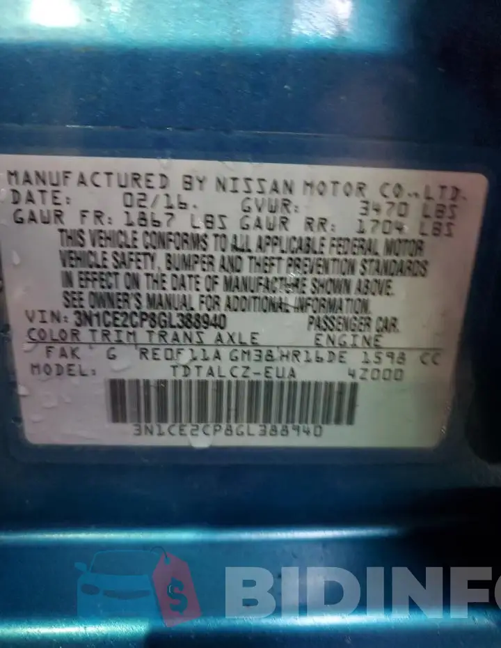 3N1CE2CP8GL388940 Photo# 12