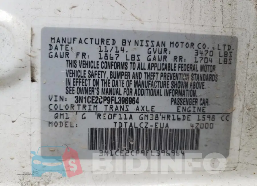 3N1CE2CP9FL396964 Photo# 12