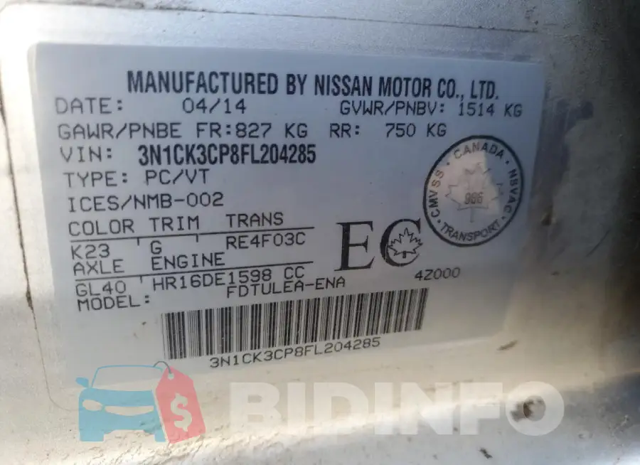 3N1CK3CP8FL204285 Photo# 12