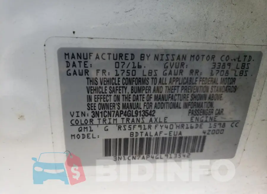 3N1CN7AP4GL913542 Photo# 13