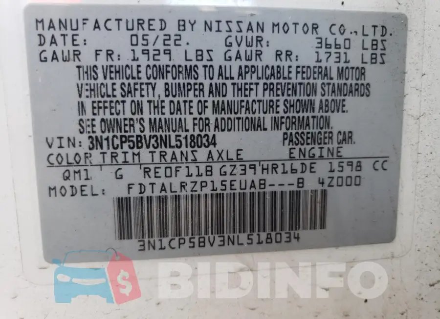 3N1CP5BV3NL518034 Photo# 13