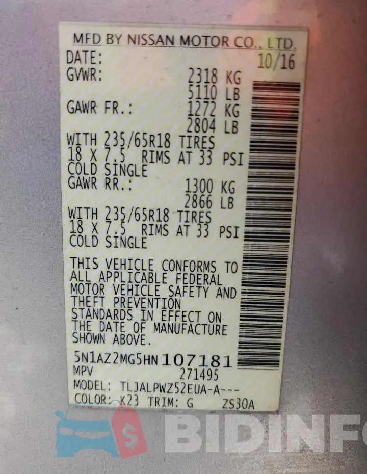 5N1AZ2MG5HN107181 Photo# 13