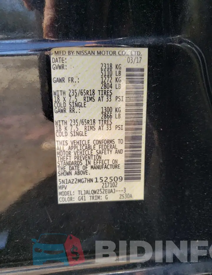 5N1AZ2MG7HN152509 Photo# 12