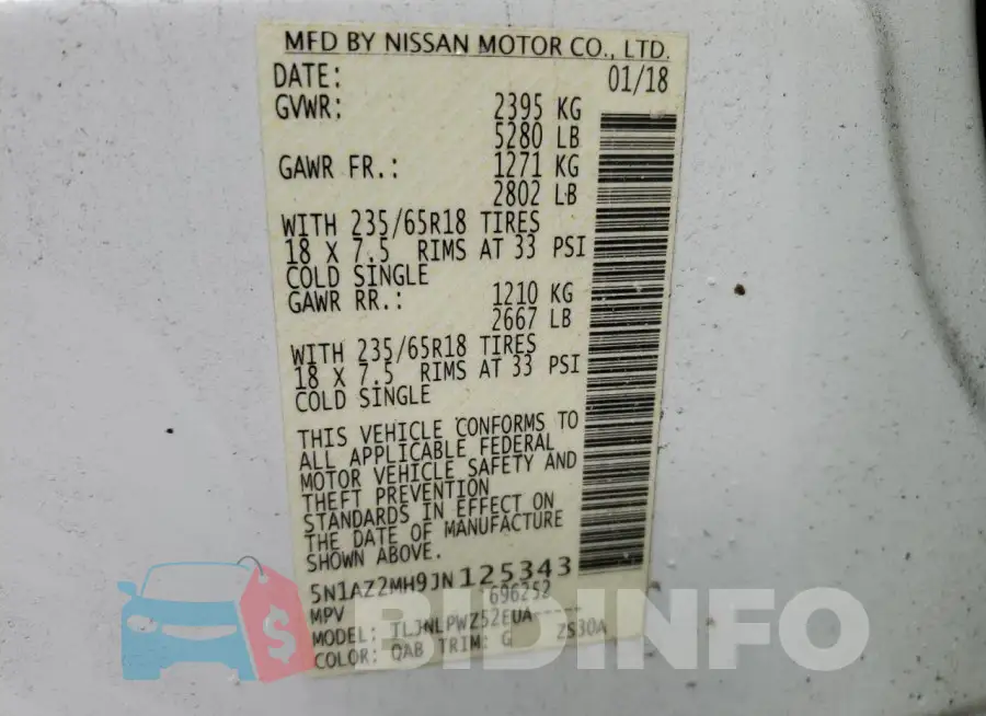 5N1AZ2MH9JN125343 Photo# 12