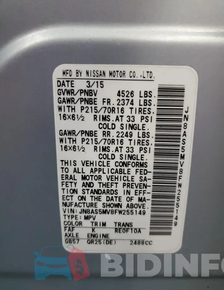 JN8AS5MV8FW255149 Photo# 12