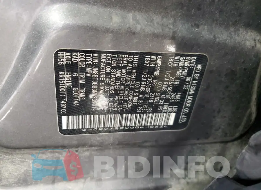 JN8BT3BB3NW339019 Photo# 12