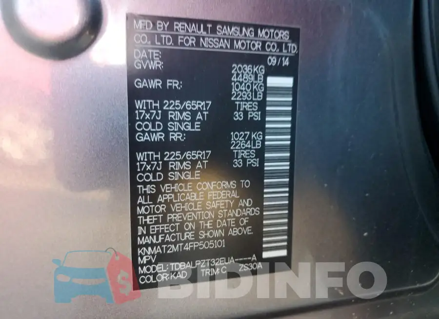 KNMAT2MT4FP505101 Photo# 13
