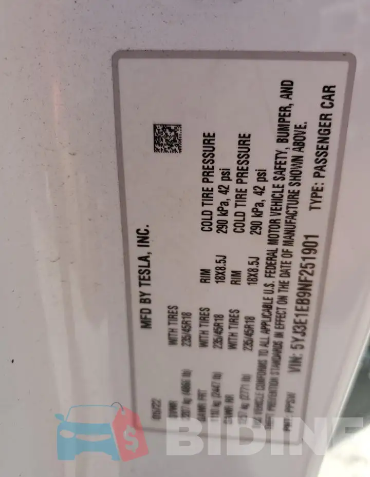 5YJ3E1EB9NF251901 Photo# 13