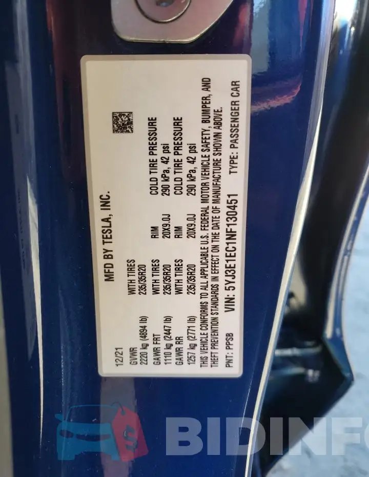 5YJ3E1EC1NF130451 Photo# 12