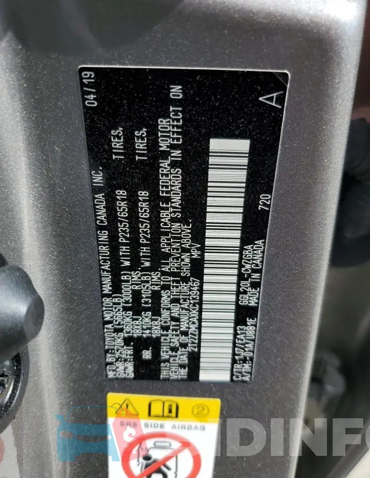 2T2ZZMCAXKC139467 Photo# 12