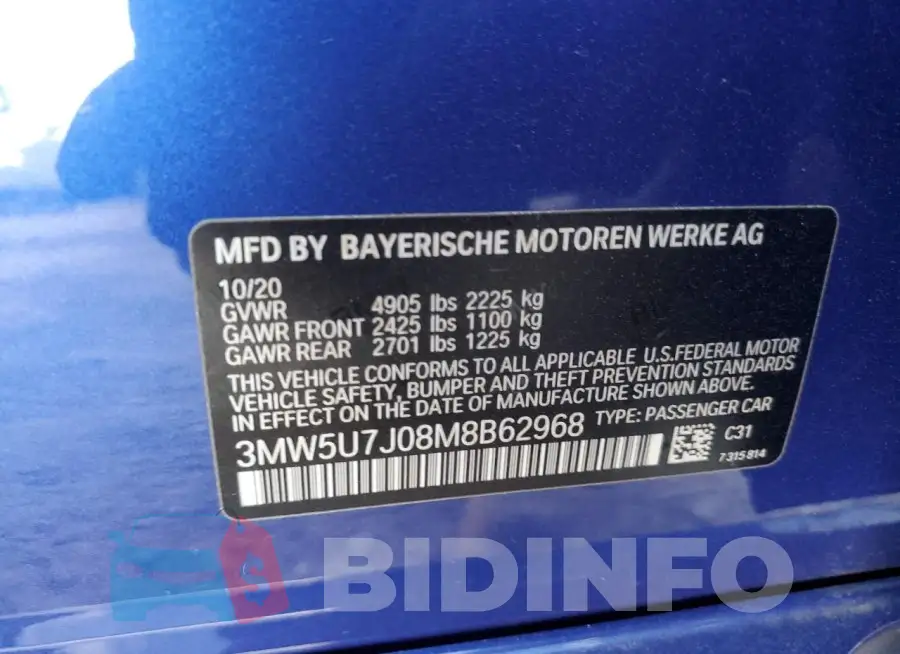 3MW5U7J08M8B62968 Photo# 12