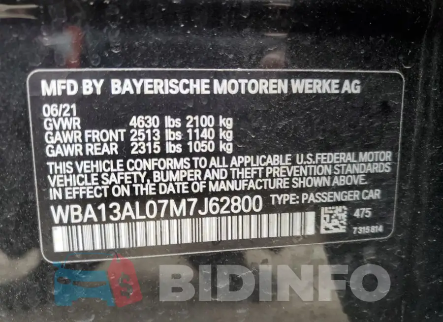 WBA13AL07M7J62800 Photo# 12