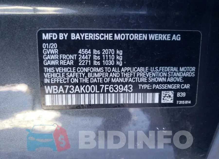 WBA73AK00L7F63943 Photo# 12