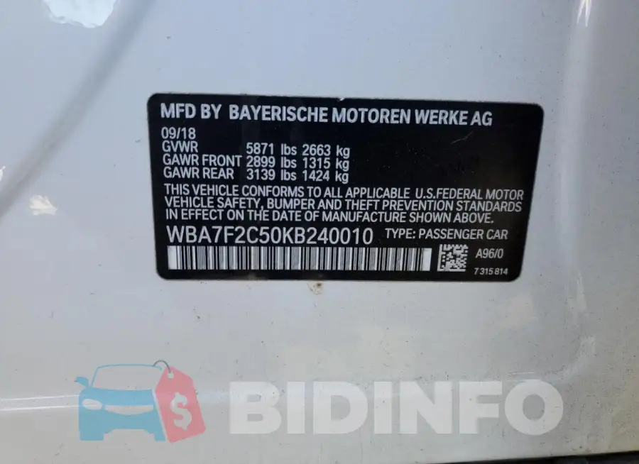 WBA7F2C50KB240010 Photo# 13