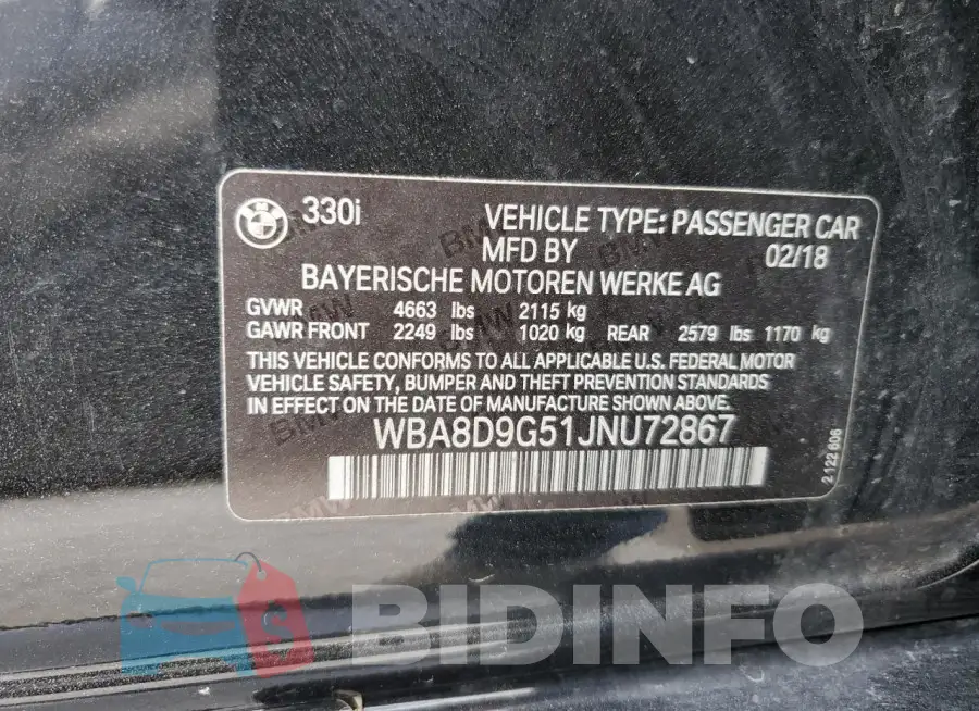 WBA8D9G51JNU72867 Photo# 12