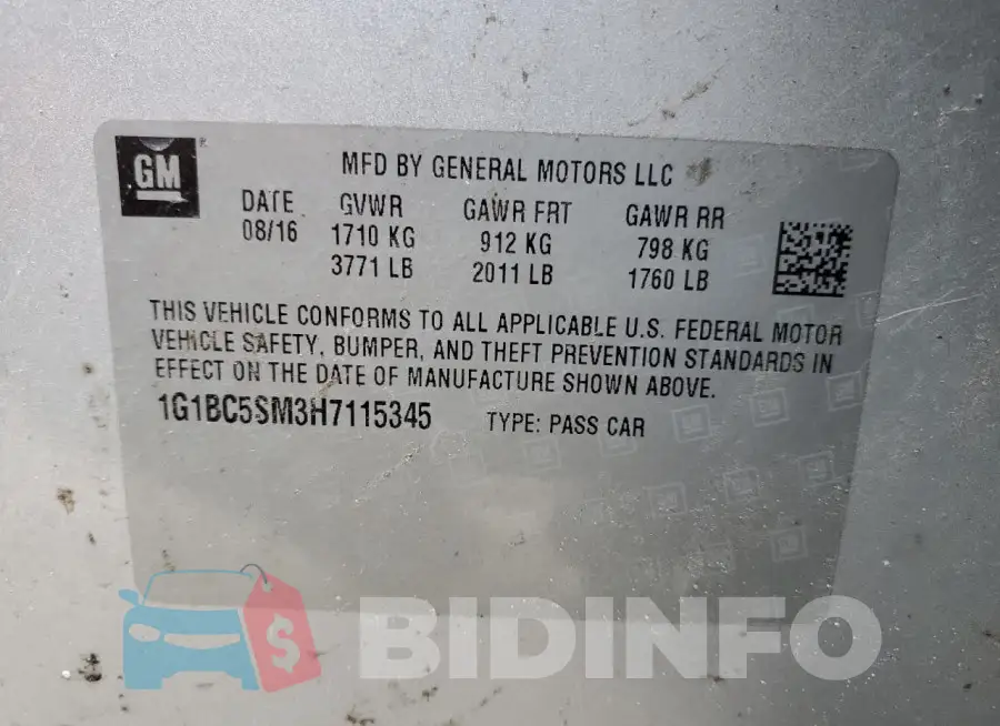1G1BC5SM3H7115345 Photo# 12