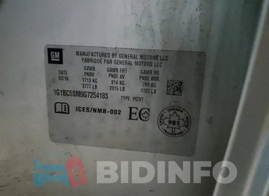 1G1BC5SM9G7254183 Photo# 12