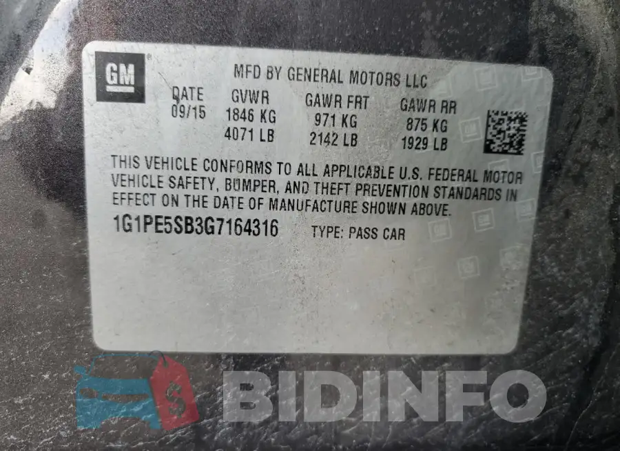1G1PE5SB3G7164316 Photo# 12