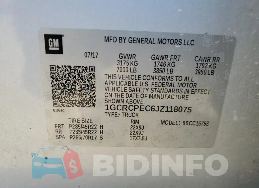1GCRCPEC6JZ118075 Photo# 12