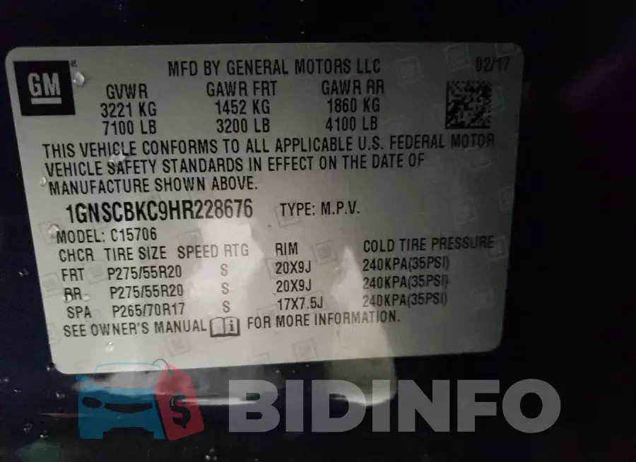 1GNSCBKC9HR228676 Photo# 14