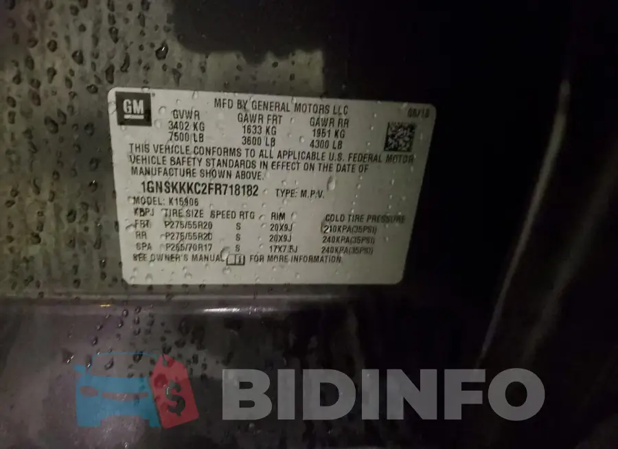 1GNSKKKC2FR718182 Photo# 13