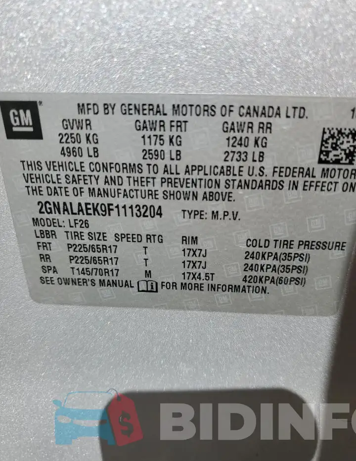 2GNALAEK9F1113204 Photo# 12