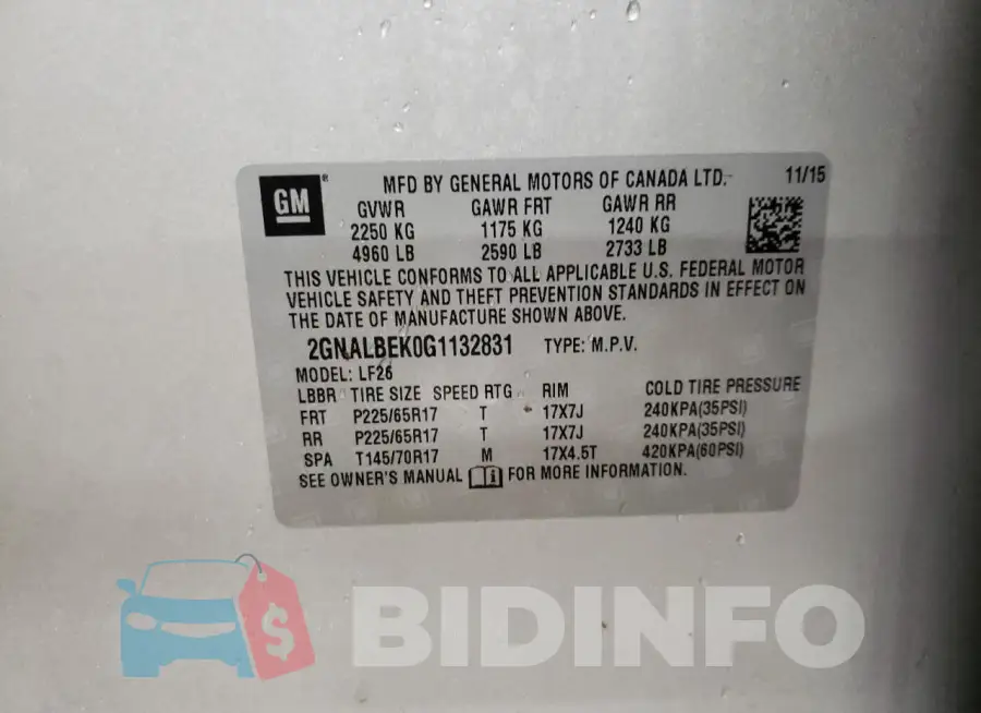 2GNALBEK0G1132831 Photo# 12