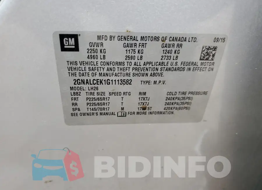 2GNALCEK1G1113582 Photo# 12