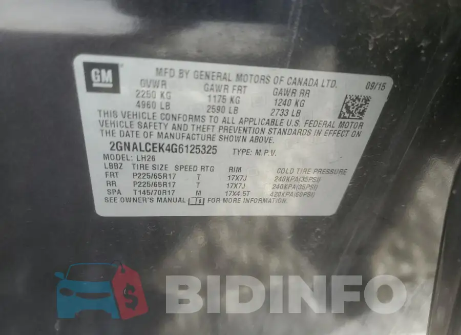 2GNALCEK4G6125325 Photo# 13
