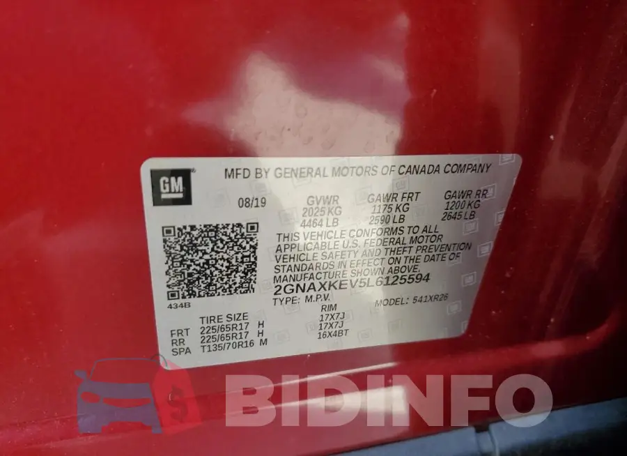 2GNAXKEV5L6125594 Photo# 12