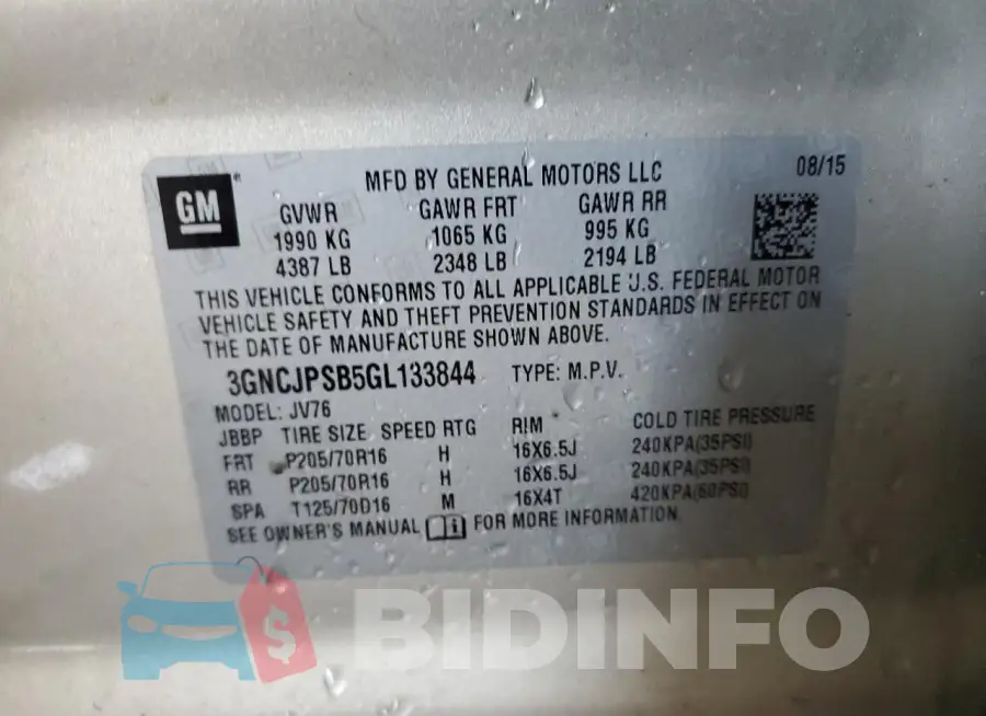 3GNCJPSB5GL133844 Photo# 13