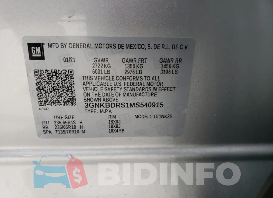 3GNKBDRS1MS540915 Photo# 13