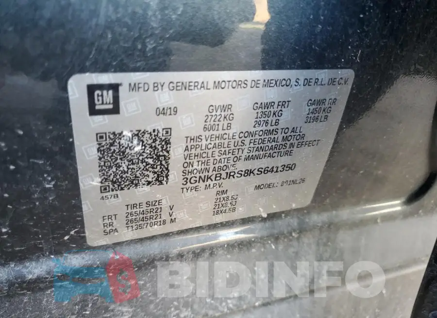 3GNKBJRS8KS641350 Photo# 13