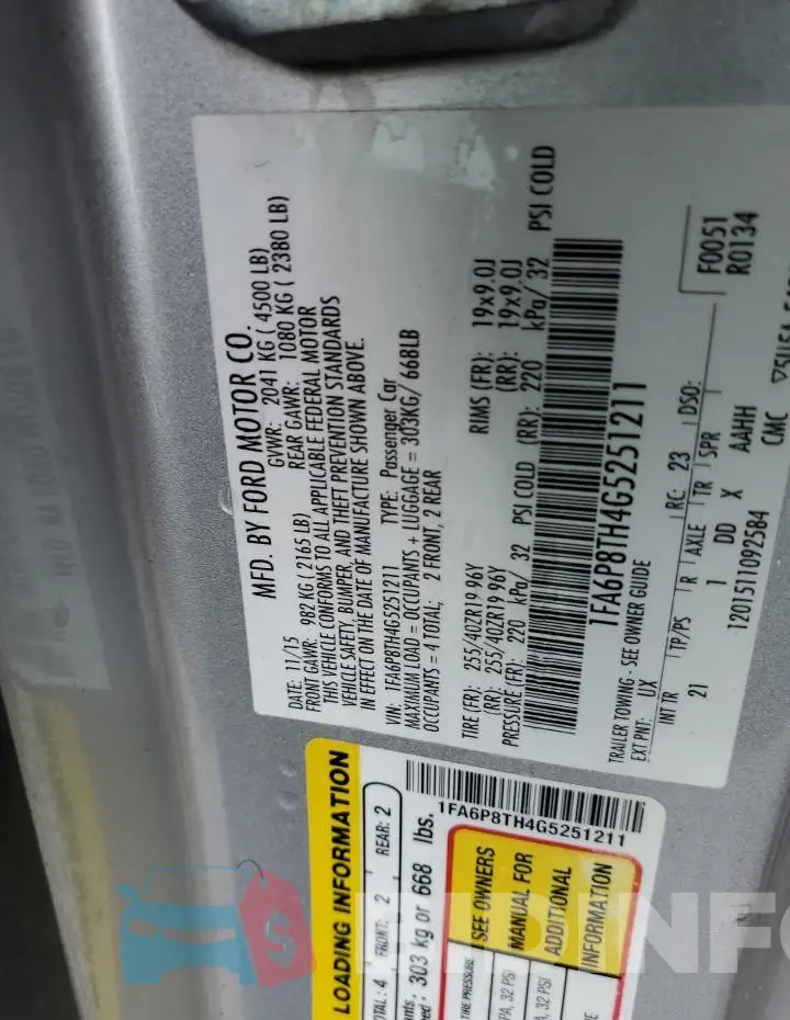 1FA6P8TH4G5251211 Photo# 13