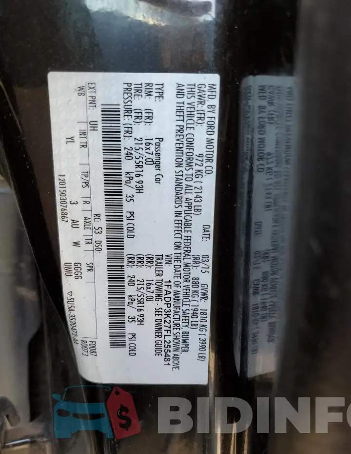 1FADP3K27FL255481 Photo# 12