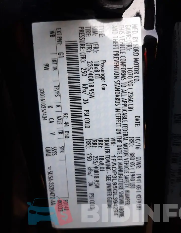 1FADP3L95GL394294 Photo# 12