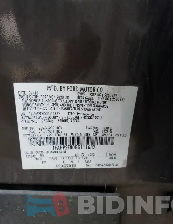 1FAHP2F80GG111632 Photo# 13