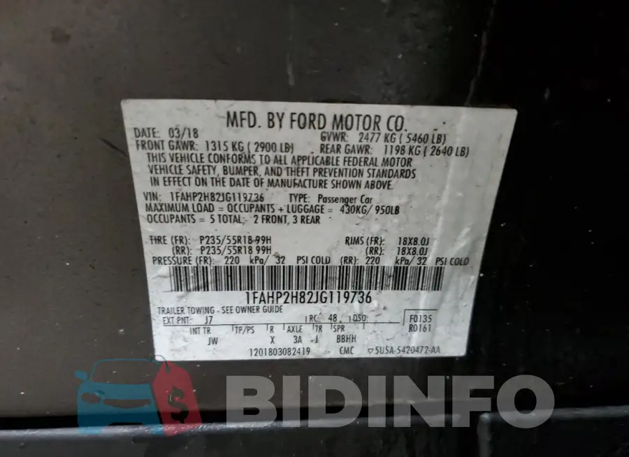 1FAHP2H82JG119736 Photo# 12