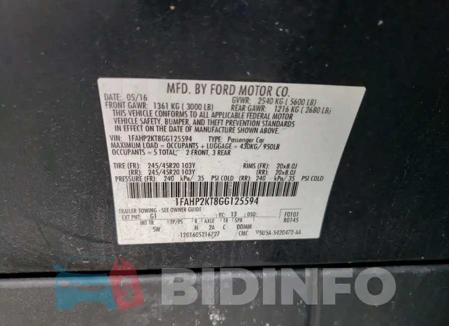 1FAHP2KT8GG125594 Photo# 12