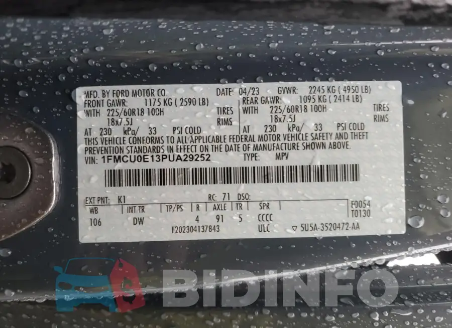 1FMCU0E13PUA29252 Photo# 14