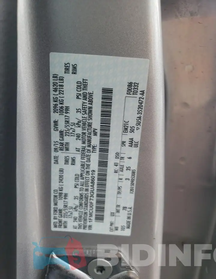 1FMCU0F73GUA86019 Photo# 12
