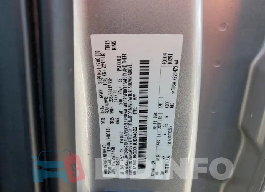 1FMCU9GD3HUB94022 Photo# 13