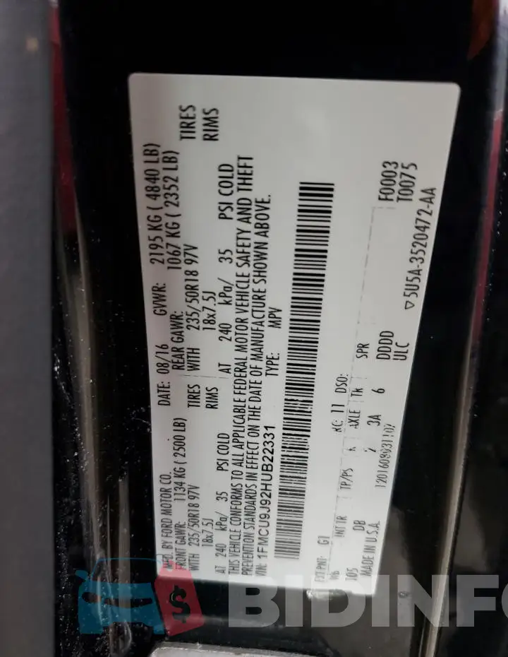1FMCU9J92HUB22331 Photo# 13