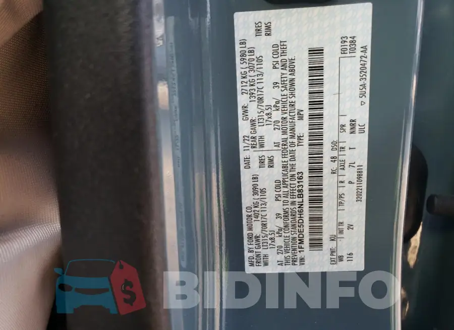 1FMDE5DH6NLB83163 Photo# 14