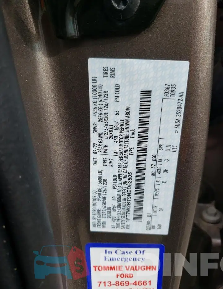 1FT7W2BT9NED52505 Photo# 12