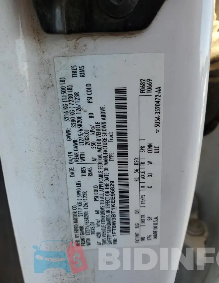 1FT8W3BT1KEE96829 Photo# 12