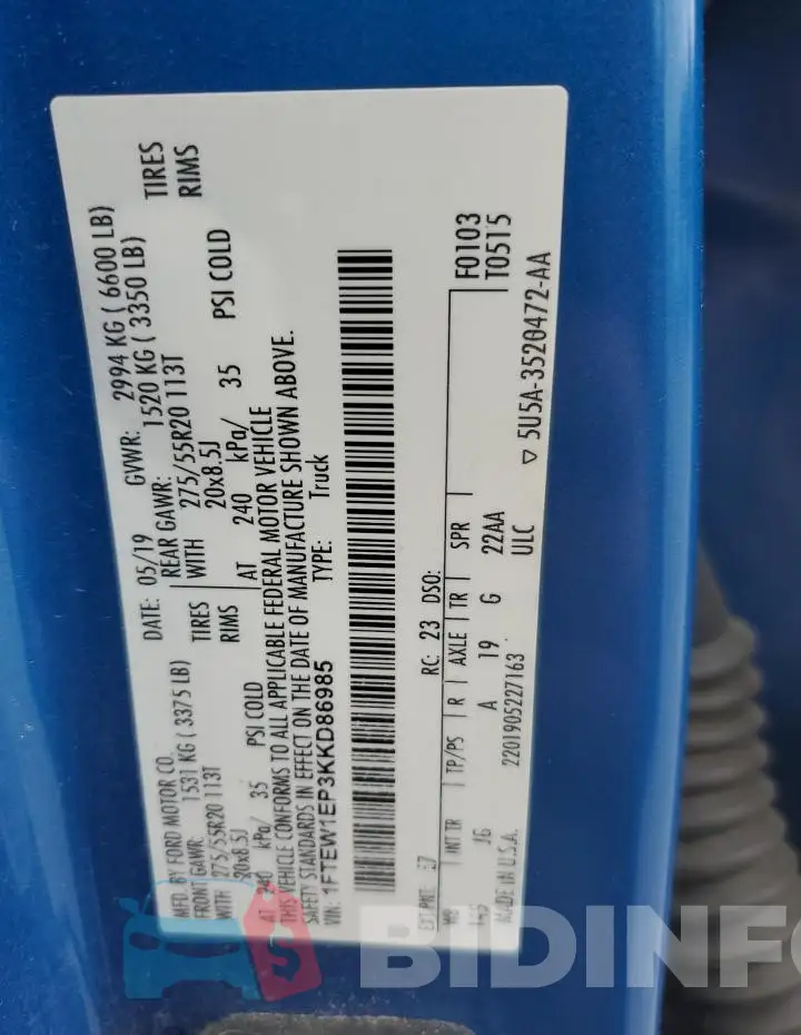 1FTEW1EP3KKD86985 Photo# 13